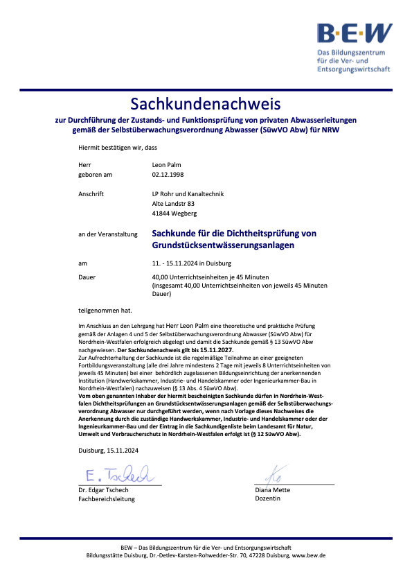 Sachkunde für die Dichtsheitsprüfung (1)